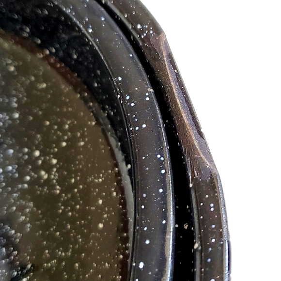 Kitchen Vintage Black White Speckled Enamel 1 Round Roasting Pan With